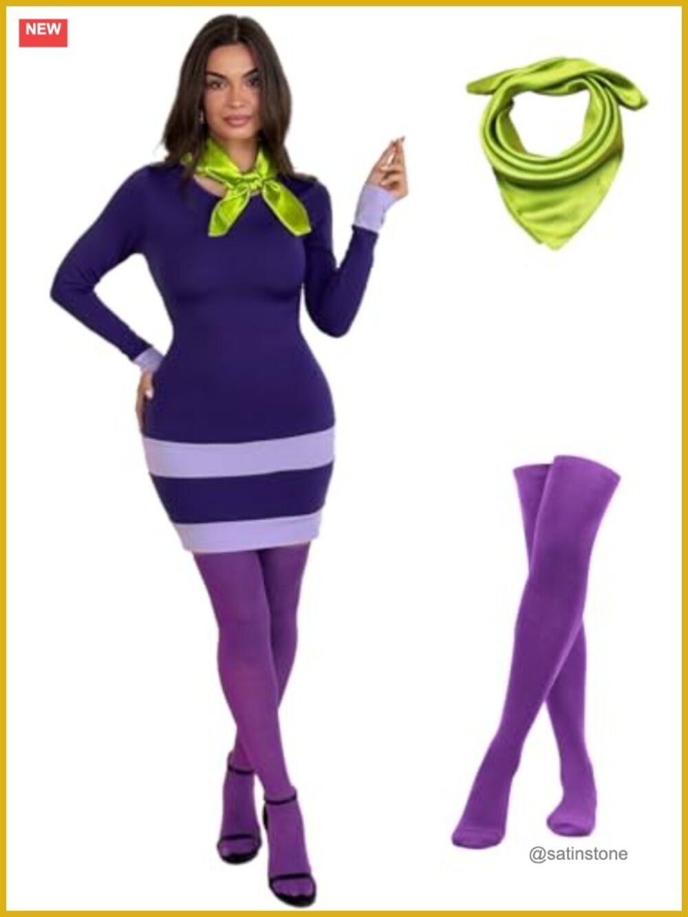 Long Sleeve Bodycon Mini Dress with Scarf & Stockings